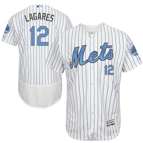 Mets #12 Juan Lagares White(Blue Strip) Flexbase Authentic Collection Father's Day Stitched MLB Jersey